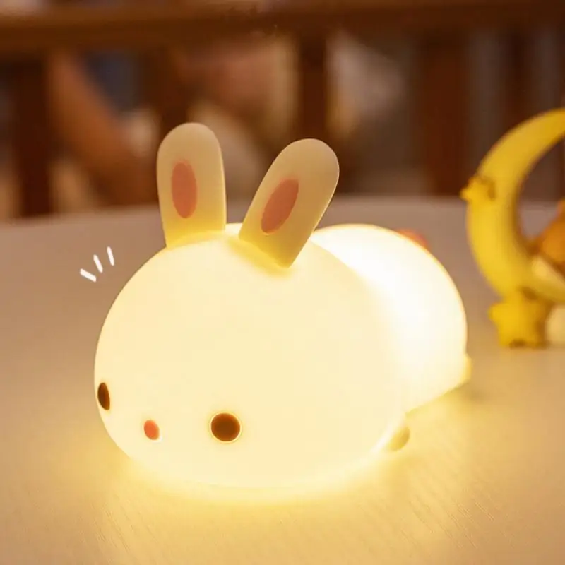 

Cute Bunny Night Light Gifts For Kids Portable Animal Lamp Silicone Nursery Stuff Kawaii Home Decor Color Changing Anime Rabbit