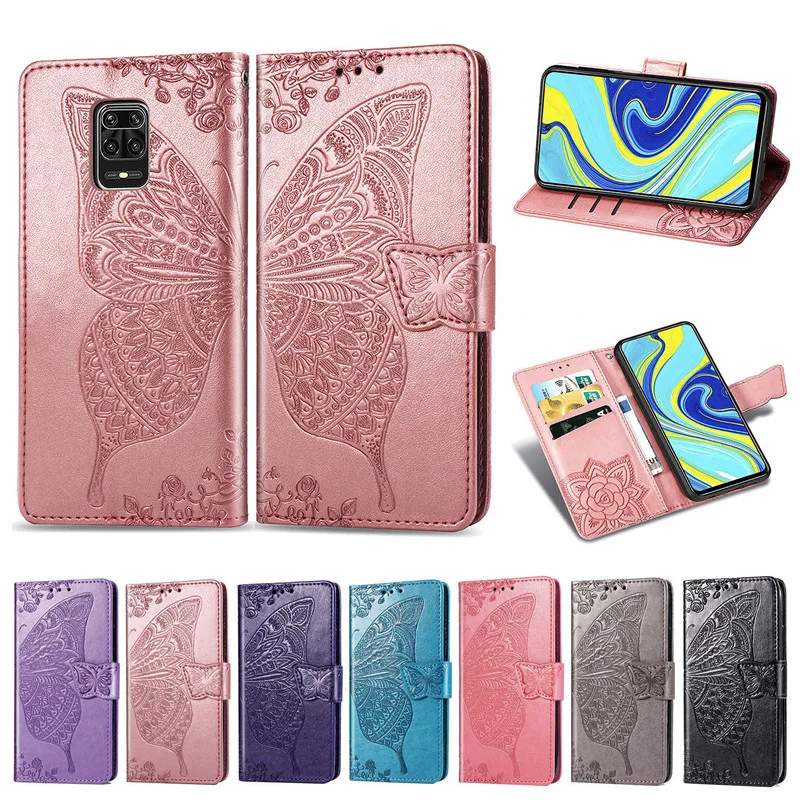 

Butterfly Embossed Leather Case For Xiaomi RedMi Note 10 10S 9 9T 8 8T 7 6 5 Pro Max With Card Pocket Fashion Phone Cases Cover