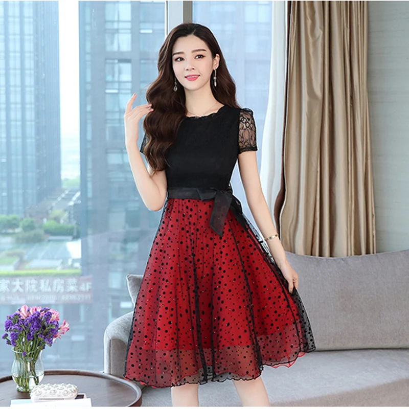 2019 модное кружевное платье женское летнее шифоновое Повседневное с высокой