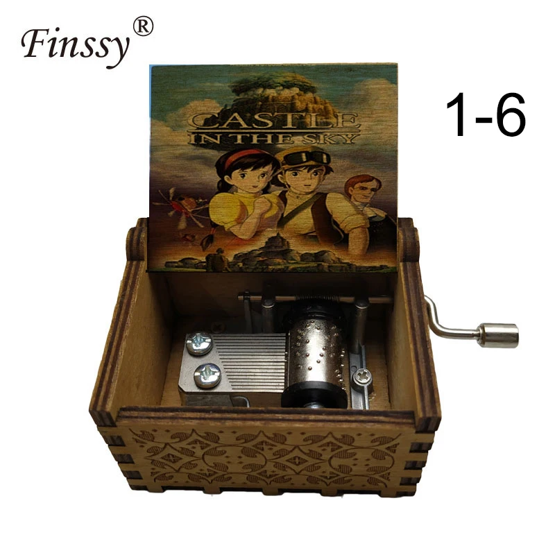 Деревянная музыкальная шкатулка с аниме Замок в небе цветным принтом подарок для