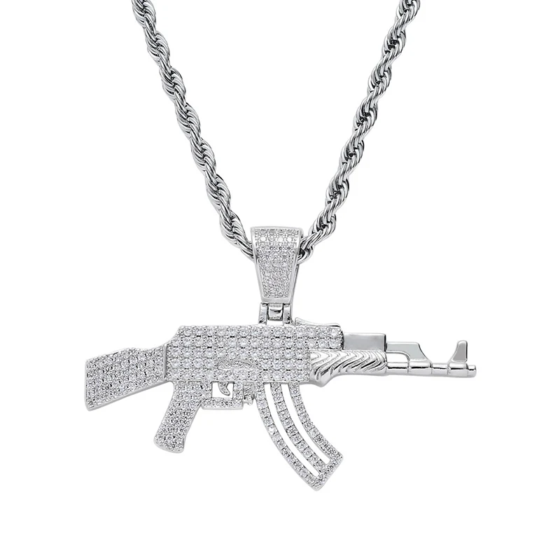 Хип-хоп AAA циркониевый камень CZ проложенный Bling Iced Out Solid CS GO AK 47 кулоны с оружием