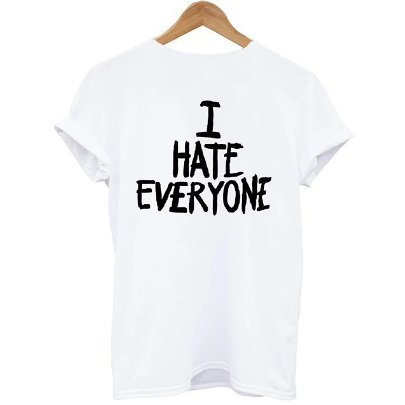 

Женская модная Классическая футболка для малыша надпись «I Hate Everyone с принтом в виде букв, футболки с короткими рукавами, футболка для пары футболка для влюбленных Femme