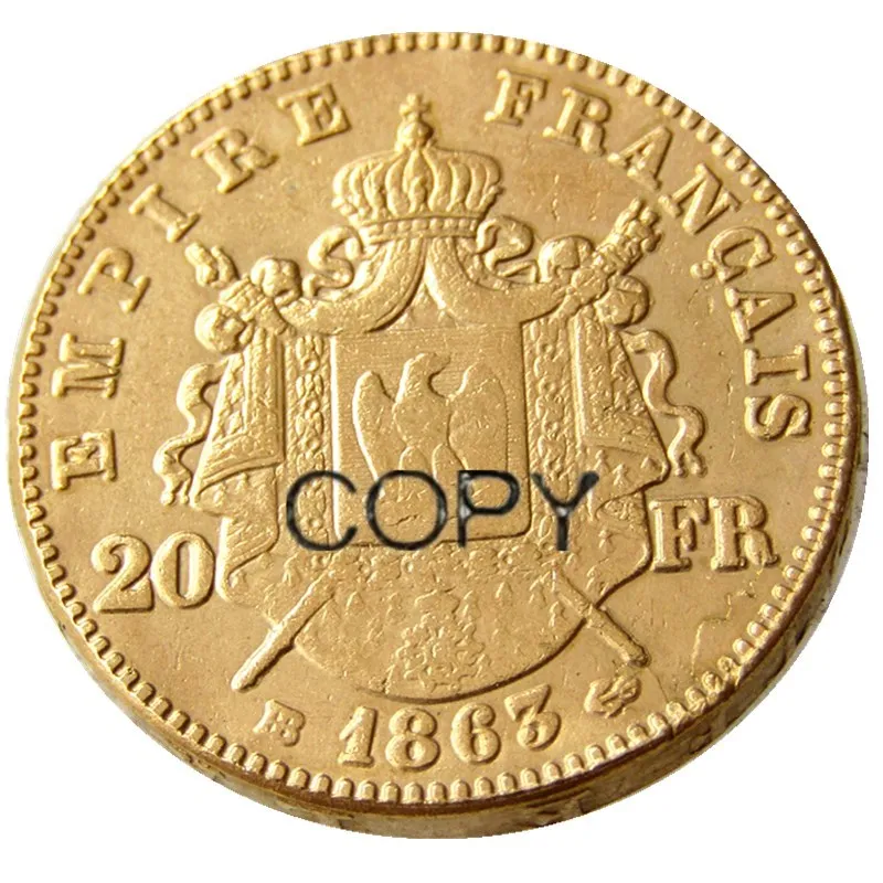 Франция 20 Франция 1863B позолоченная копия декоративная монета