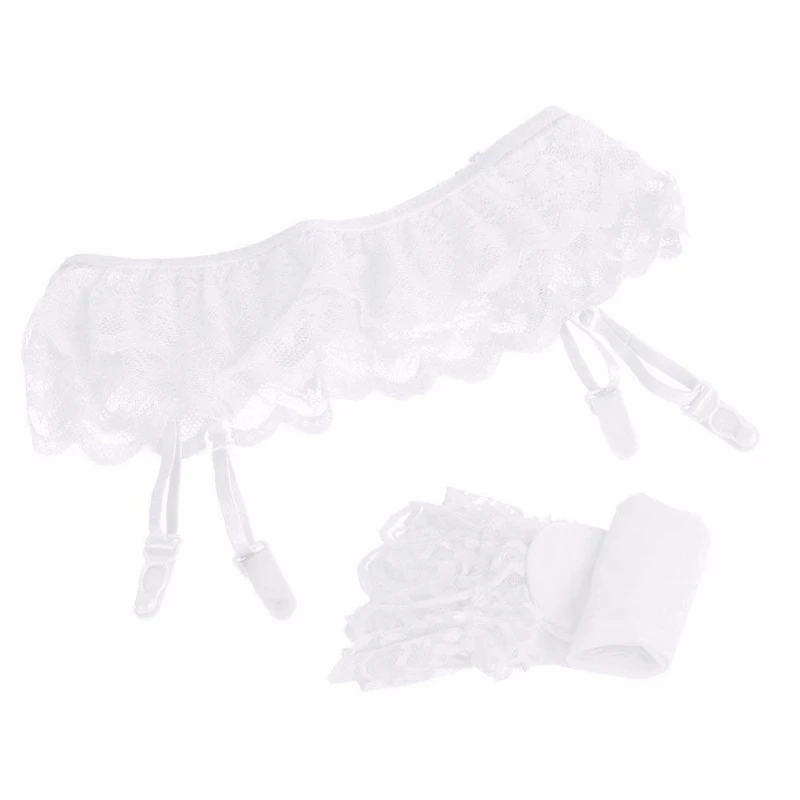 

Women Sexy Double Layer Floral Lace Suspender Garter Belt with Lace Top Over Knee Thigh High Stockings Sock Lingerie Set