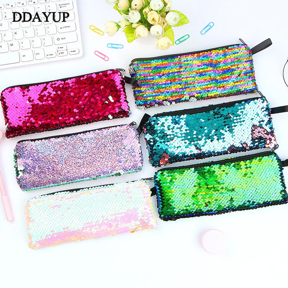 

Colorful Reversible Sequin Pencil Case School Supplies Bts Stationery Gift Cute Pencil Box Pencilcase School Tools Pencil Cases