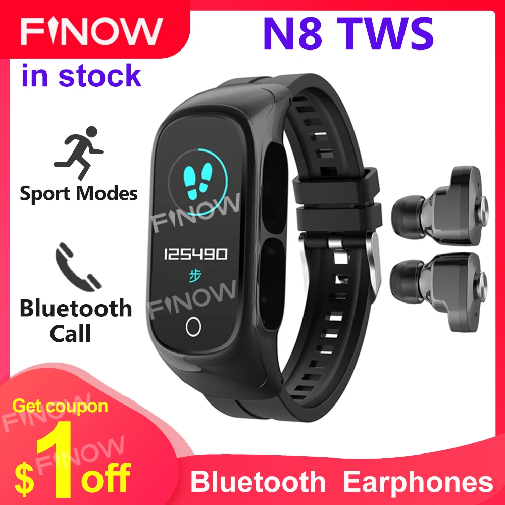 

N8 Smart Watch TWS 2 In 1 Bluetooth 5.0 Headset Heart Rate Monitor Weather 220Mah Battery Sport Smartwatch For Android IOS