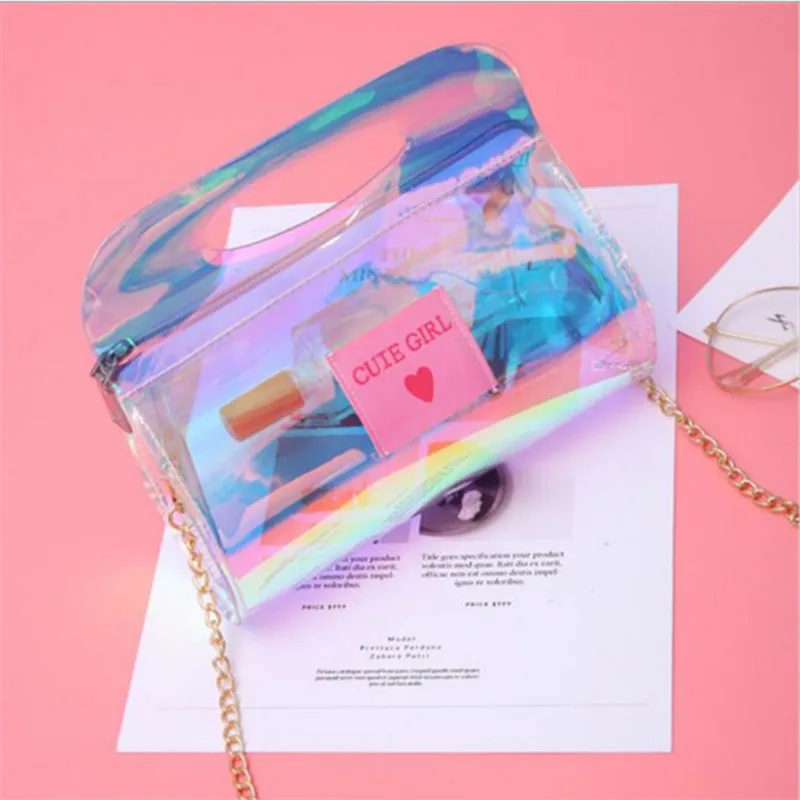 Женская прозрачная сумка-мессенджер разноцветная блестящая сумка через плечо из