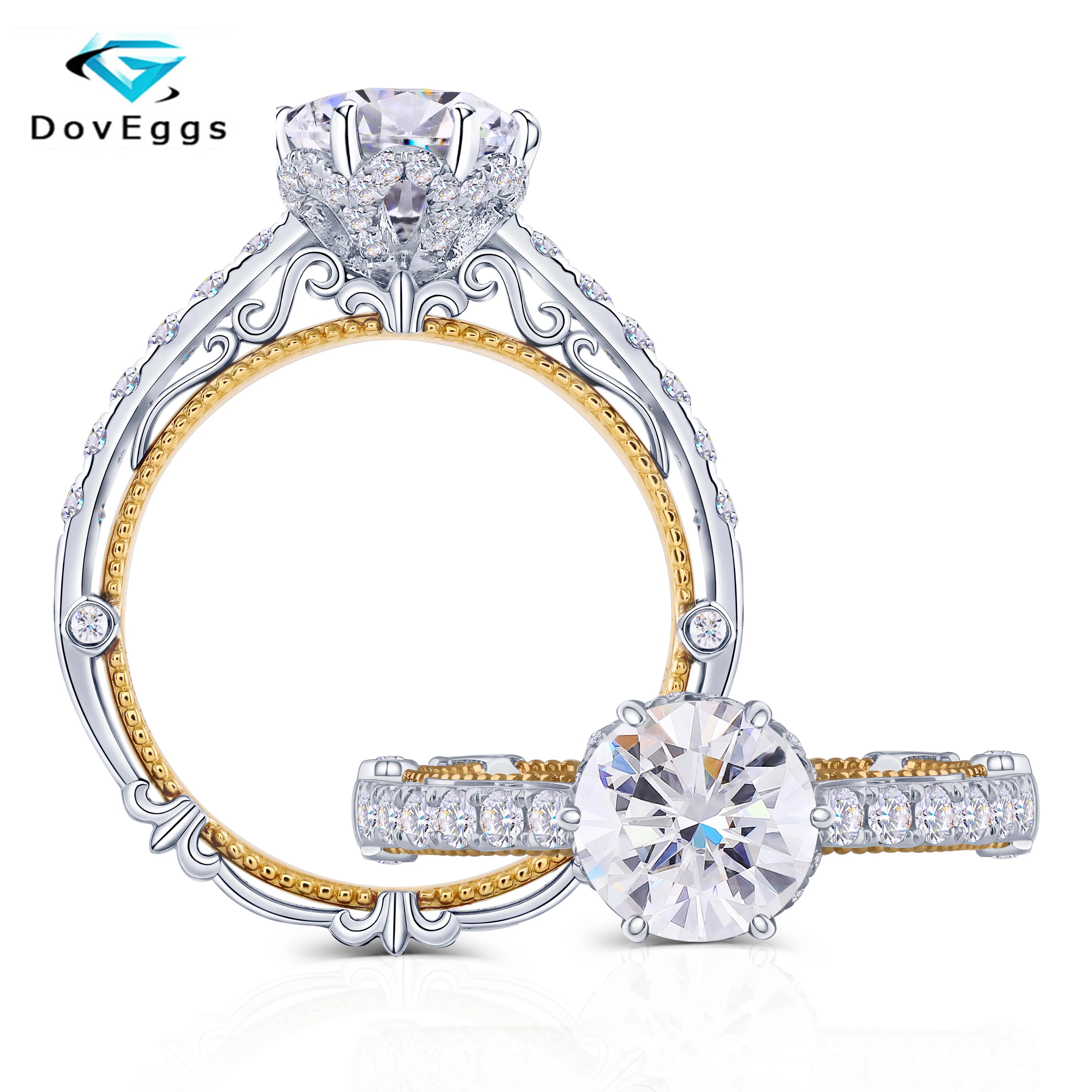 Женское винтажное обручальное кольцо DovEggs белое и желтое золото 14K 585 в центре 2ct 8