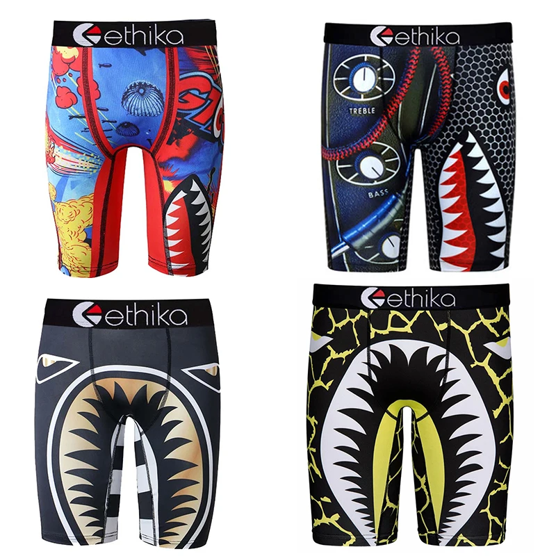 

Ethika Sexy Slim Mens Tight Fitting Long Boxer Shorts Brand Hot Polyester Breathable Tight Fitting Sports Pants Sports Underwear