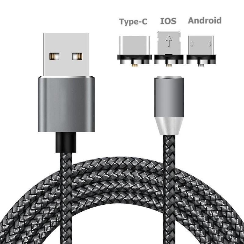 Магнитный usb-кабель для быстрой зарядки, Тип C, микрокабель, светодиодный, нейлоновая оплетка, тип-c, магнитное зарядное устройство для iPhone 6, 7, 8 X XS, телефонный кабель