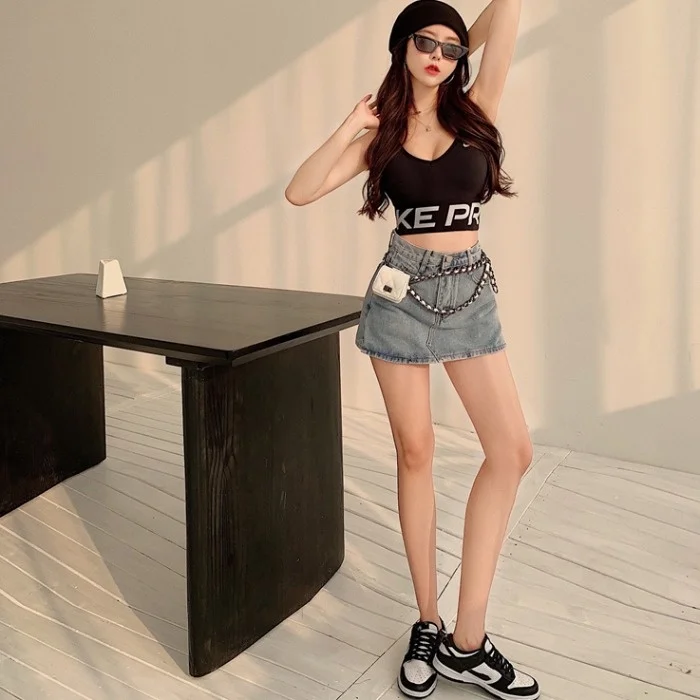 Модная стильная ретро юбка-штаны Женская Облегающая джинсовая юбка с высокой