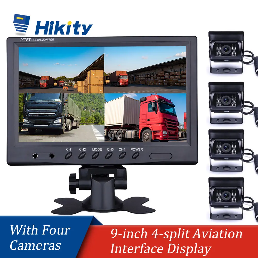

Hikity Vehicle Car Rear View 9" LCD Monitor 4CH Quad Split Screen Truck Caravan Van Motorhome Camper Parking Camera