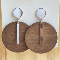 2021 wooden simple minimalist metal retro bohemian european and american style ethnic style geometric long exaggerated earrings