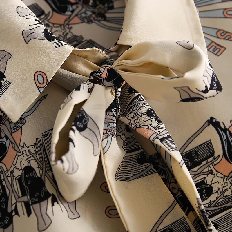Elegant Lady Summer Pants 2Piece Set Women 2020 New Fashion Clothes Set Bow Print Shirt and Pants Suit Matching Set OL