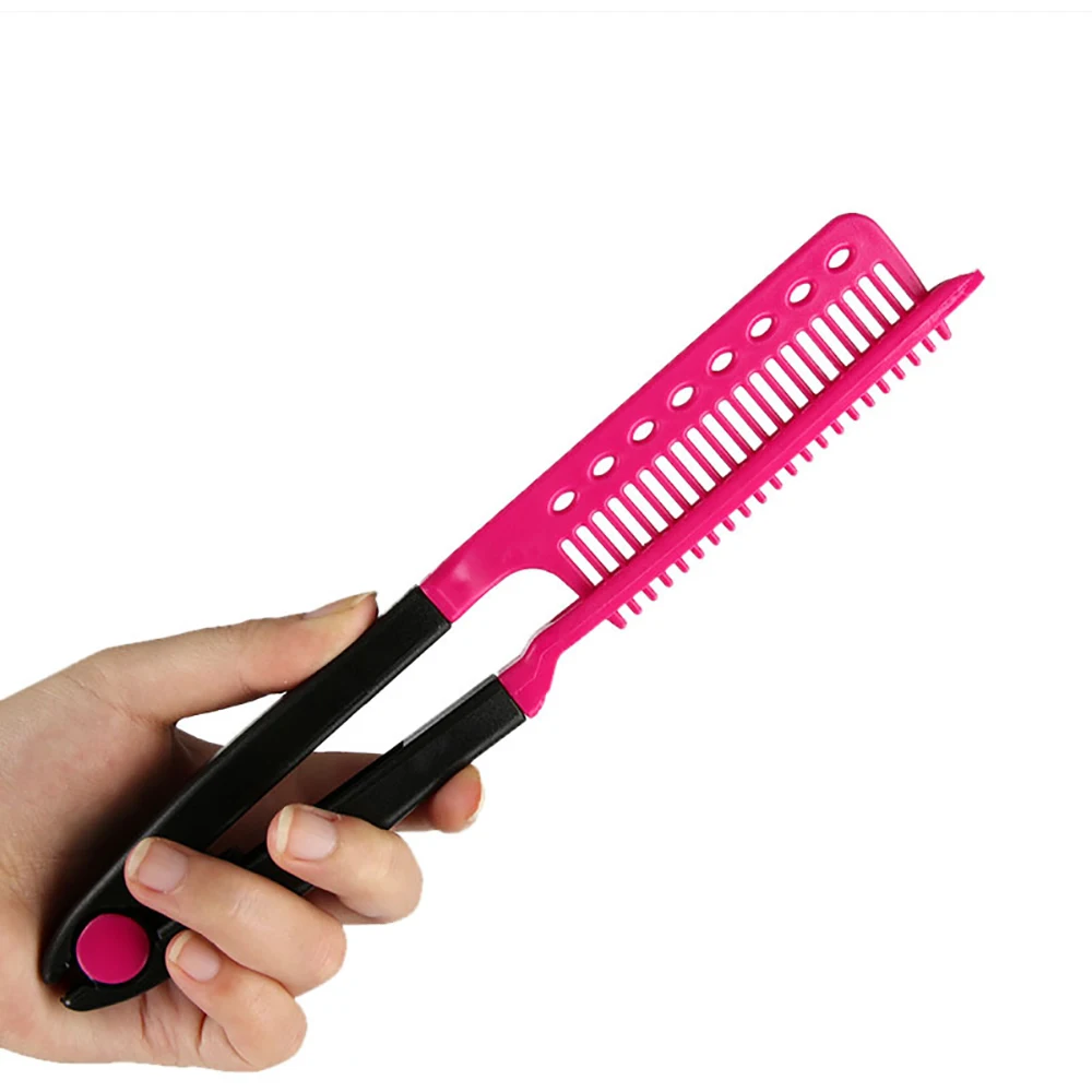 

Fashion Women V Type Hair Straightener Comb Anti Static Folding DIY Salon Barber Hair Cutting Comg Brush Massage Hair Styling