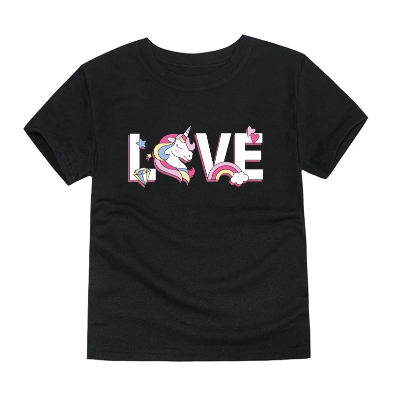 Летние хлопковые футболки с коротким рукавом для девочек топы единорогом