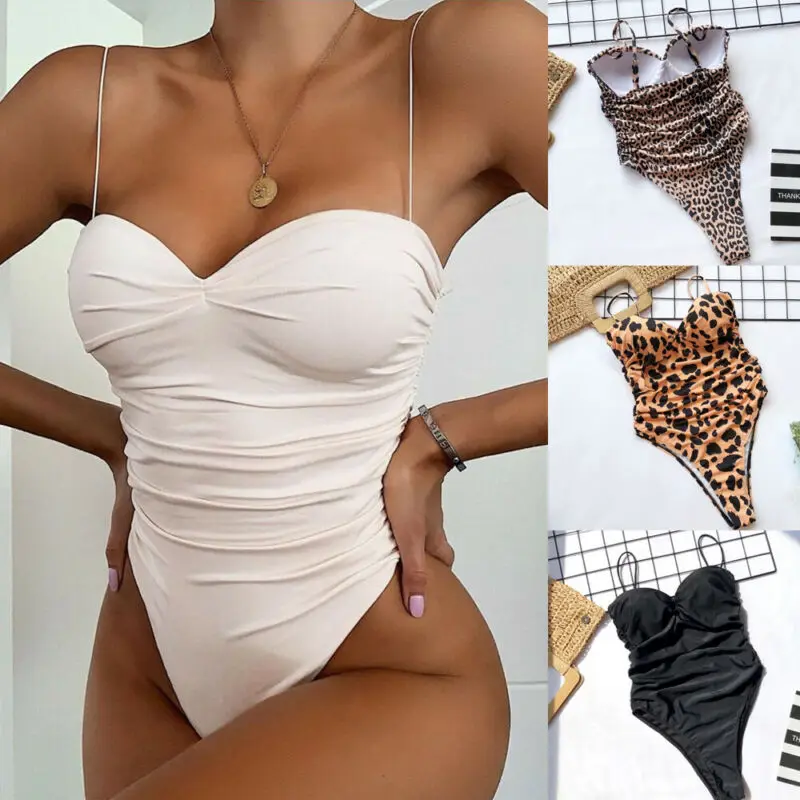 

Sexy Swimwear 2021High Leg Cut Swimming Suit for Women Leopard Print Solid Swimsuit Padded Push-up Bikini Set Swimsuit