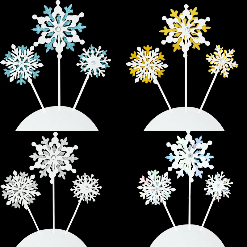 

3/6Pcs Snowflake Cake Topper Girl Christmas Birthday Cupcake Toppers Baby Shower Wedding Party Glitter Cakes Decor Accessories