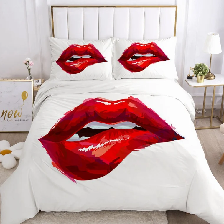 

Fashion Duvet Cover Set 3D Bedding Sets EUR UK Queen King Blanket Quilt Cover Bedclothes Bed Linings Red lips 2-3pcs/set