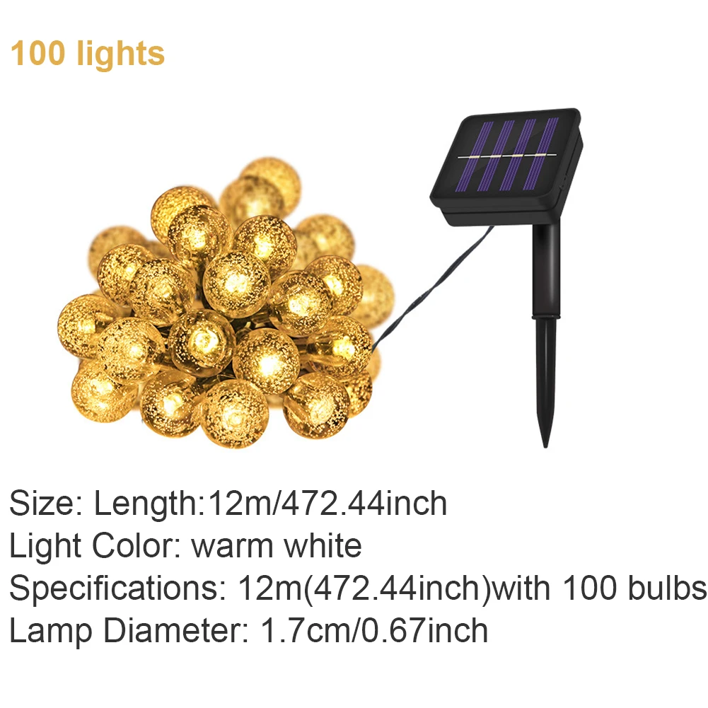 

Solar String Lights Lamps Night Lights100 Bulbs LED Outdoor Garden Decoration Waterproof String Light 12m With Bulit-In Battery