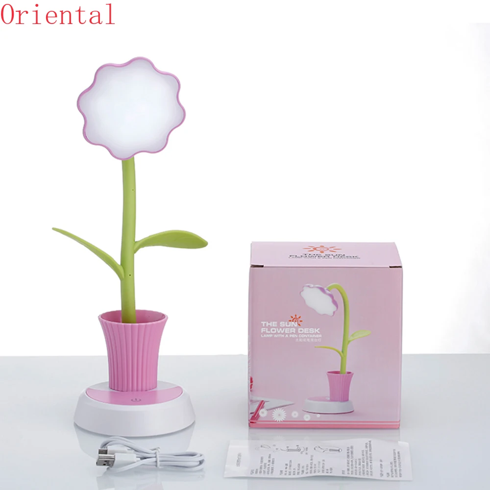 

USB Chargeable LED Table Lamp 2 In 1 Sun Flower LED Desk Lamp with Pen Holder Children Reading Learning Eye Protect Night Light
