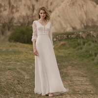 vintage civil wedding dresses for woman with long sleeves v neck bohemian floor length bridal gown chiffon %d1%81%d0%b2%d0%b0%d0%b4%d0%b5%d0%b1%d0%bd%d0%be%d0%b5 %d0%bf%d0%bb%d0%b0%d1%82%d1%8c%d0%b5 2021