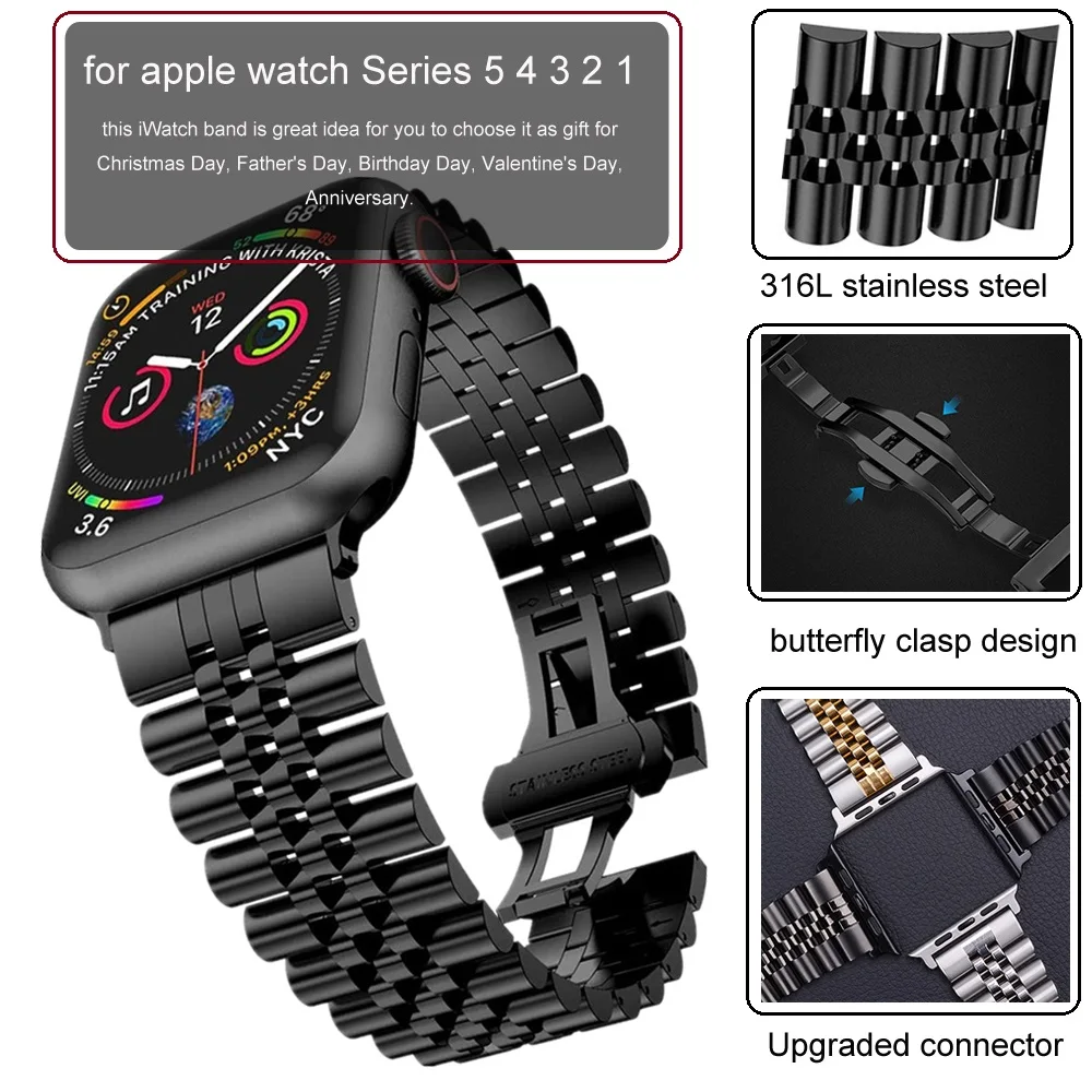 Браслет из нержавеющей стали для apple Watch Band Series 5 6 SE 44 мм 40 мужской звеньевой