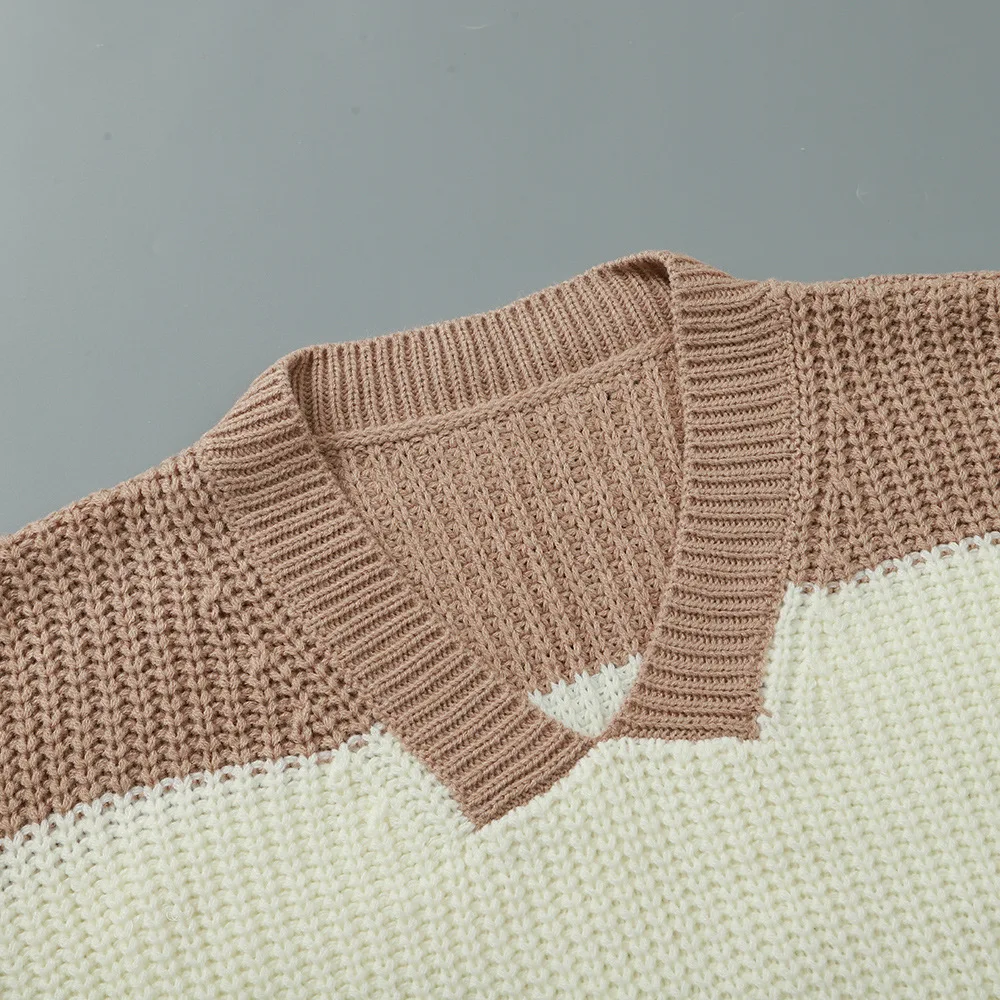 Осенний женский полосатый свитер с V-образным вырезом вязаный джемпер женские