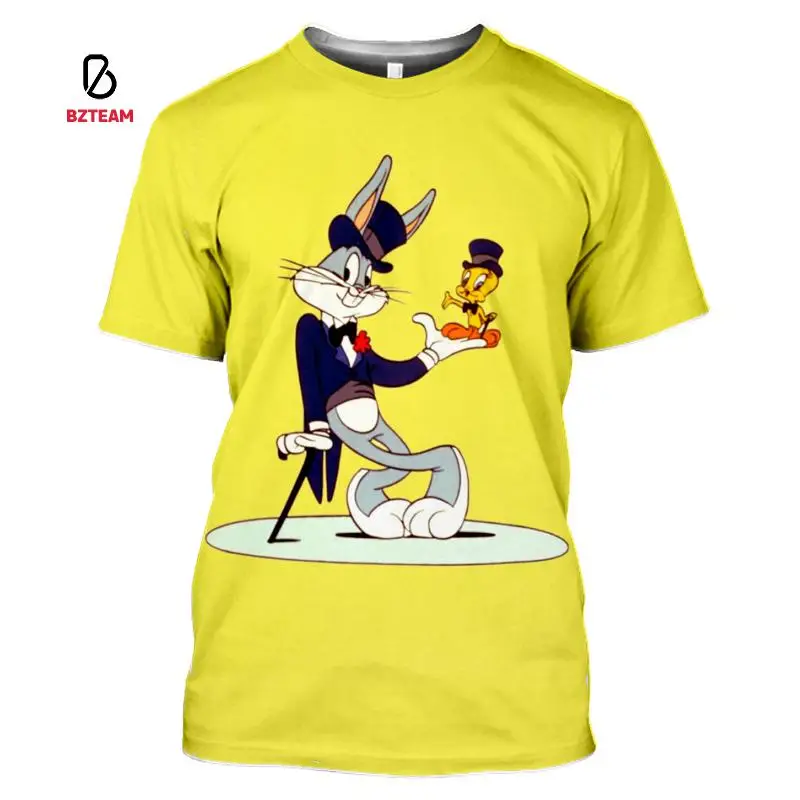 

BZTEAM 2021 Summer New 3d Printing Fashion Casual Men's Anime Bugs Bunny Rabbit Peripheral T-shirt Plus Size 110/6xl