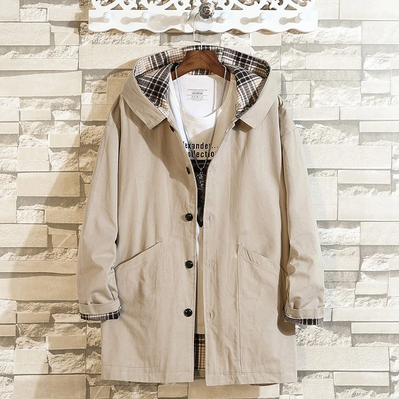 

Coat men's casual mid-length coat men's trench coat streetwear loose coat men's trench coat men's popular styles QT23