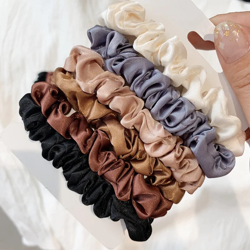 

Satin Silk Solid Color Scrunchies Elastic Hair Bands Women Girls Hair Accessories Ponytail Holder Hair Ties Rope Hairbands