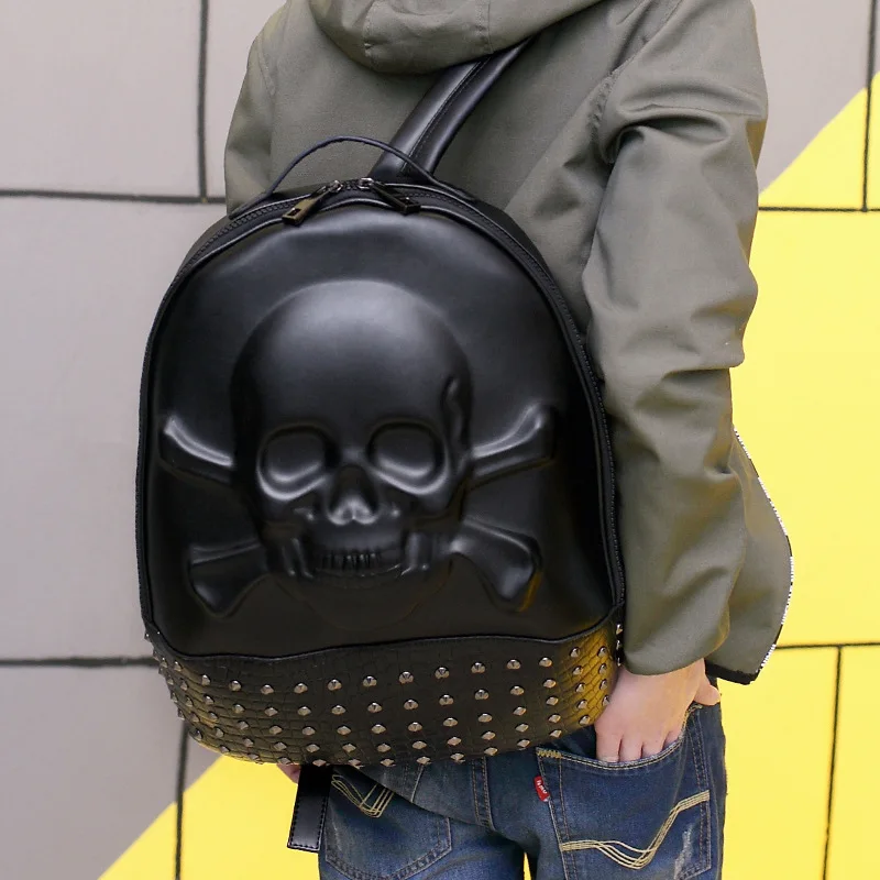 Мужской/женский школьный рюкзак из искусственной кожи с черепом  Багаж и