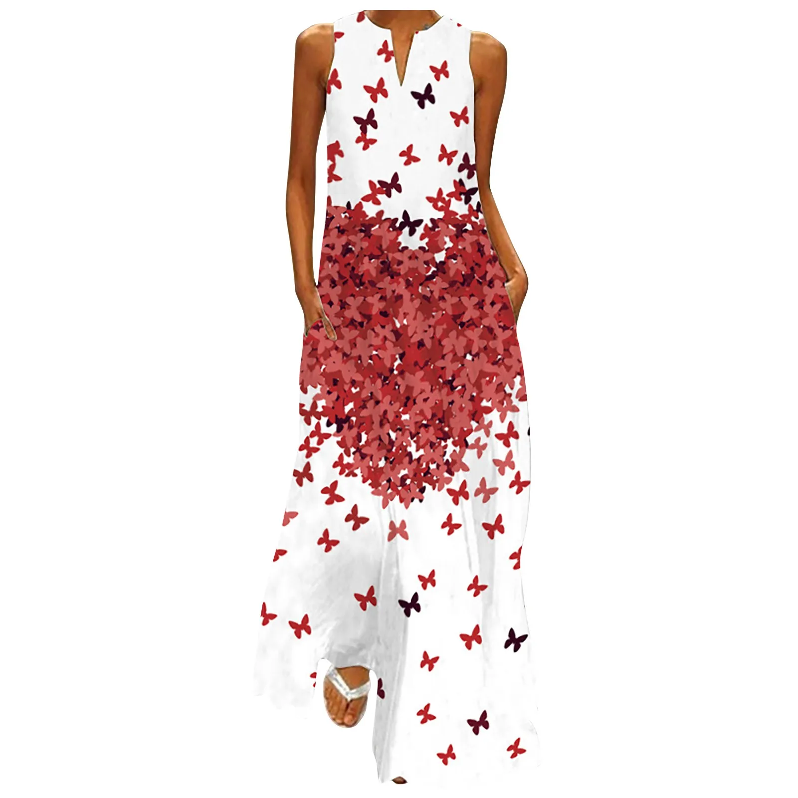 

Women's Fashion Summer Casual Print V-Neck Sexy Sleeveless Dresses Long vestidos de mujer casual robe longue