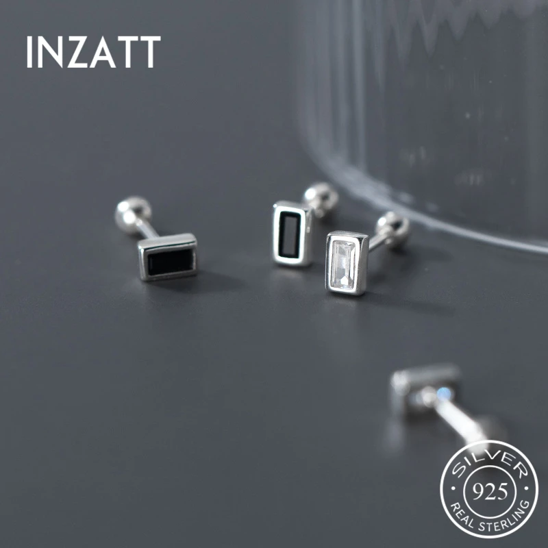 

INZATT реальные 925 Стерлинговое Серебро Циркон в форме сердца нити из бисера Прямоугольник Серьги гвоздики для женщин, мода для женщин, хорошее...