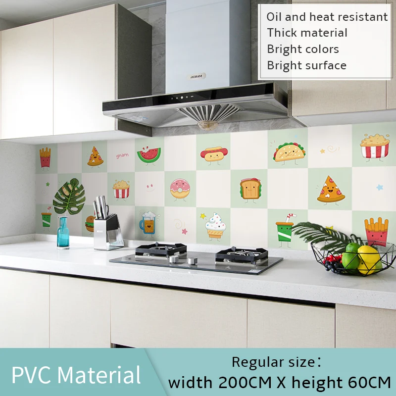 60*200cm Kitchen oil-proof wall stickers cooker high temperature waterproof tile cabinet range hood refurbished wallpaper - Цвет: 60x200cm
