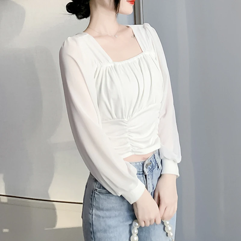 

Женская рубашка с пышными рукавами, новая профессиональная рубашка для женщин на весну и осень 2021, универсальная верхняя одежда в стиле Ins