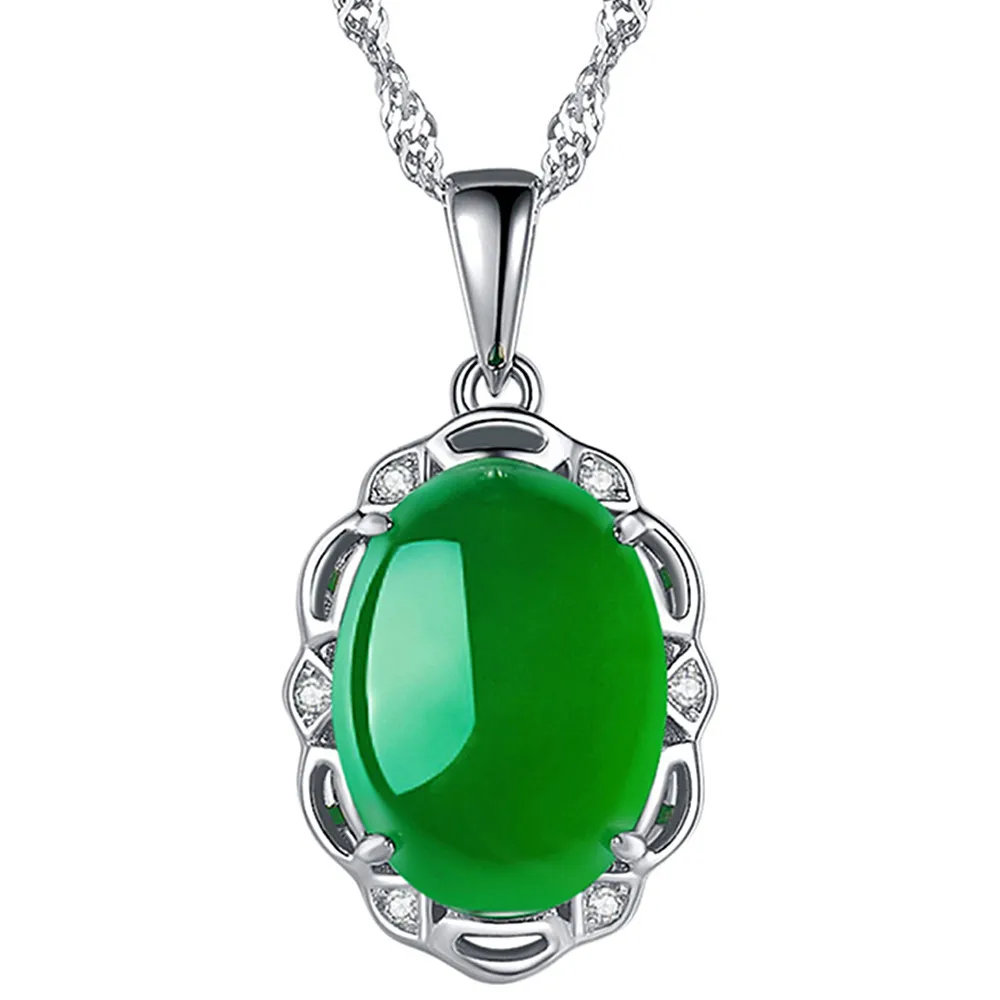 

Elegant Green Jade Emerald Gemstones Diamonds Pendant Necklaces for Women 18k White Gold Silver Color Fine Jewelry Bijoux Gifts