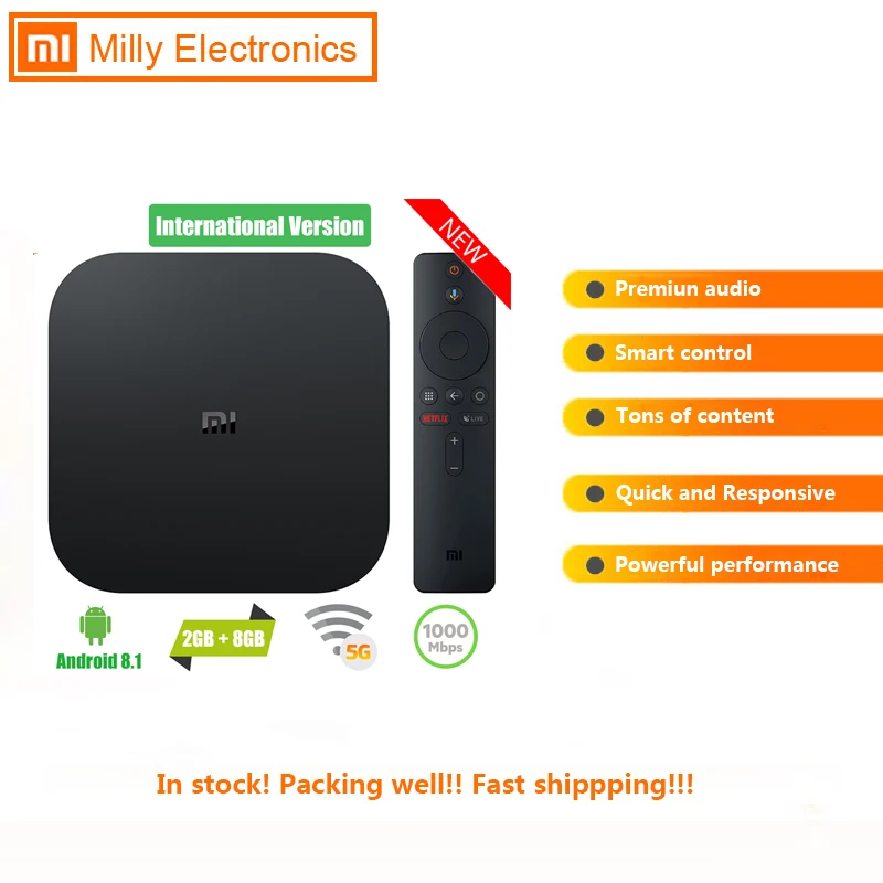 Смарт ТВ приставка Xiaomi Mi Box S международная версия Android 8 1 4K четырехъядерный