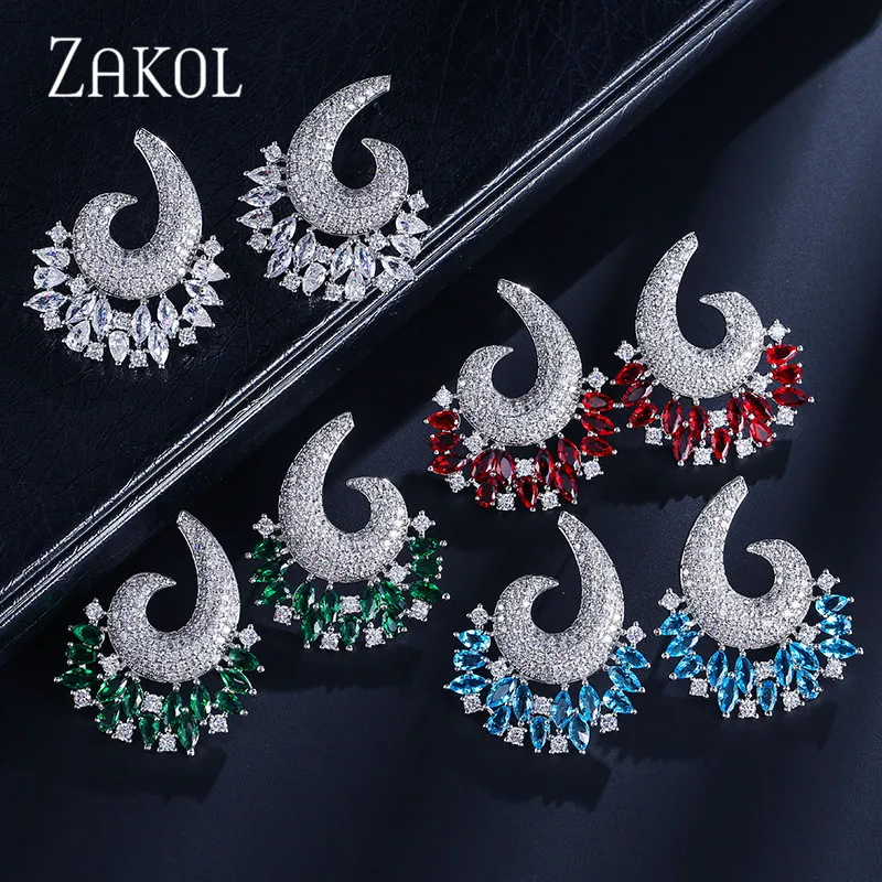 ZAKOL новые роскошные женские серьги гвоздики в форме большого цветка с кубическим