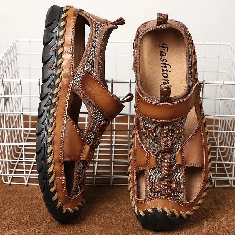 Summer Men's Sandals Fashion Men Casual Shoes Design Beach Genuine Leather Man Big Size695 | Обувь