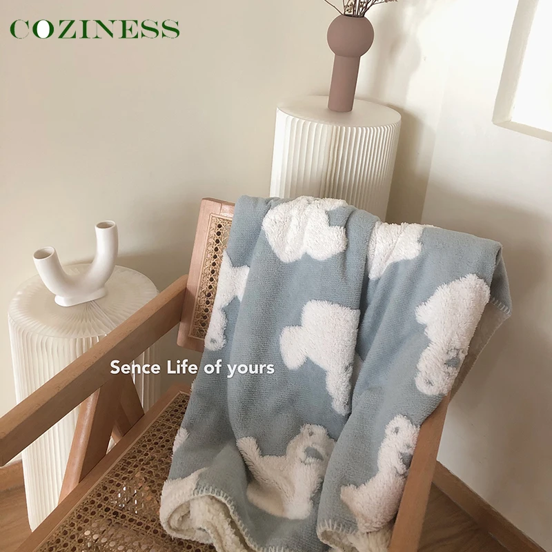 

COZINESS Baby Blanket Winter Thick Coral Fleece Blankets Blue Little Bear Sofa Napping Leisure For Child Lamb Wool Cute Blanket