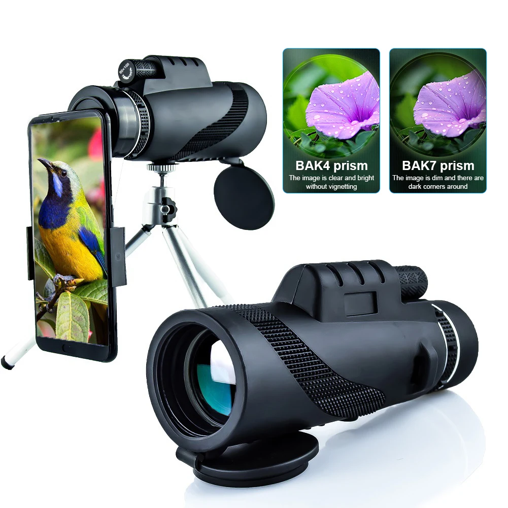 

40*100 HD монокулярный зум телескоп дневное/ночное видение BAK4 Prism дополнительный адаптер для телефона Штатив для наблюдения за птицами Охота Сп...