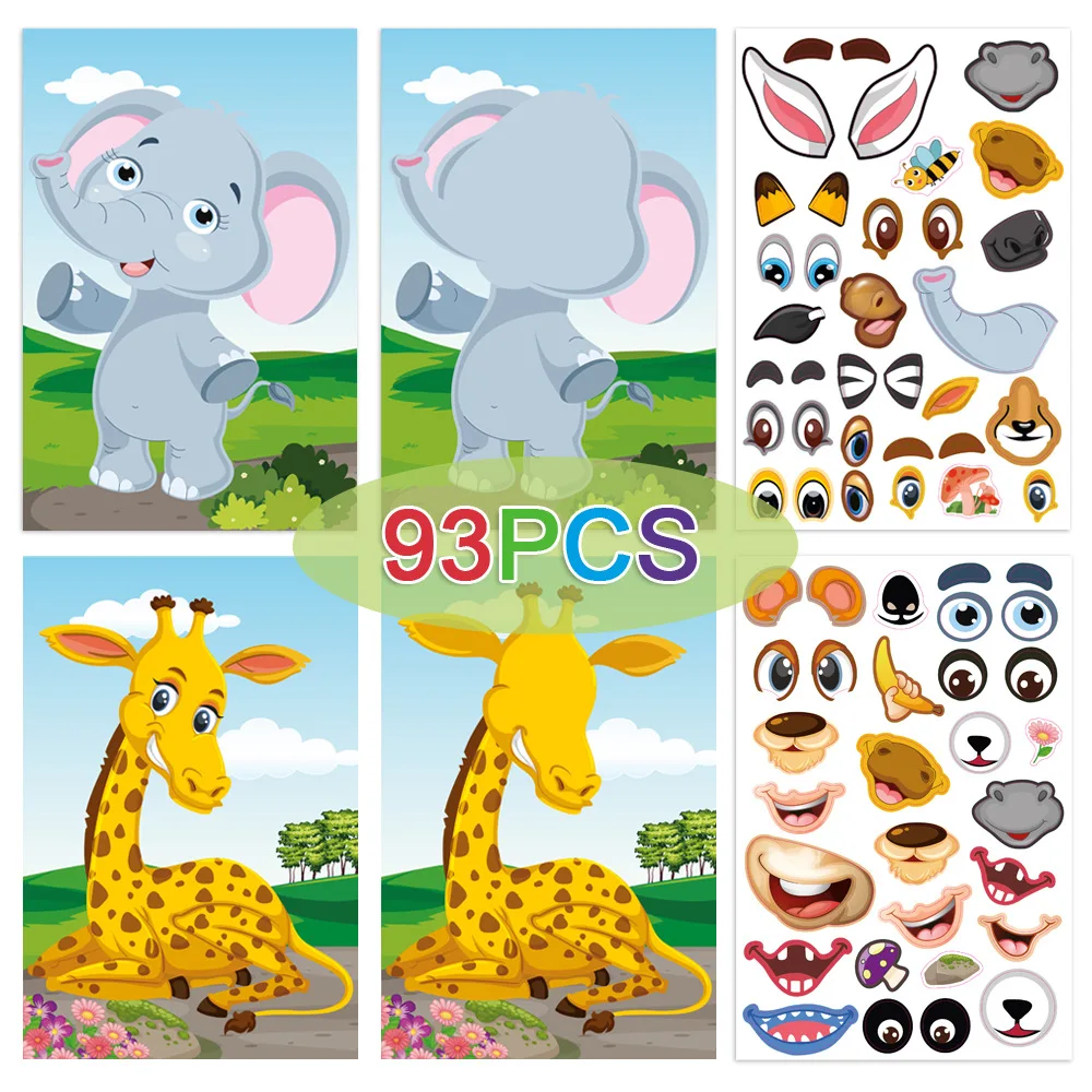 

DIY Kids Stickers Puzzle Make A Face Princess Animal Dinosaur Assemble Jigsaw Children Recognition Training Educational Toy Gift