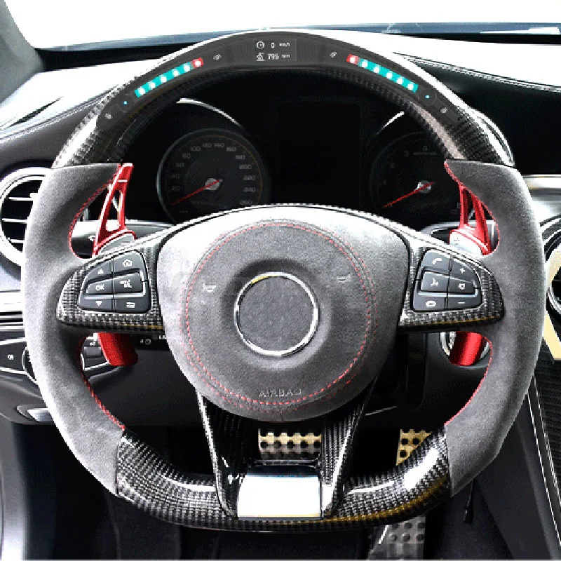 

LED Carbon Fiber Leather Steering Wheel For Mercedes Benz AMG W212 W213 W211 E300 W202 W204 W205 C E Class C63S
