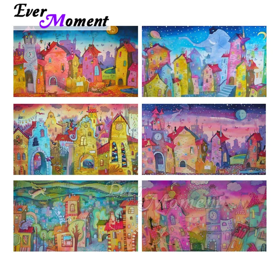 Ever Moment Алмазная картина украшение для дома абстрактные красочные здания