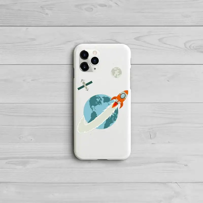 

Cute Cartoon Astronaut Planet Star Phone Case Candy Color White for iPhone 11 pro XS MAX 8 7 6 6S Plus X 5S SE 2020 XR