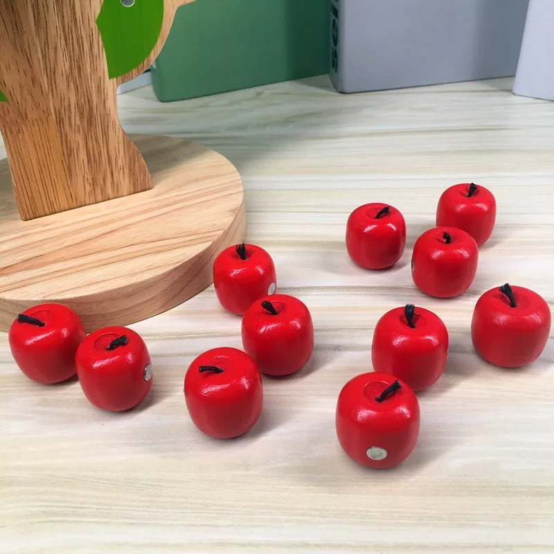 Магнитное яблоко детское деревянное домашнее украшение когнитивные игрушки