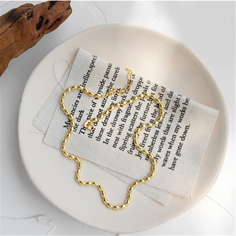 

OBEAR 925 Sterling Silver INS Temperament Niche Oval Beads Necklace Women Retro Personalized Beaded Collarbone Necklace