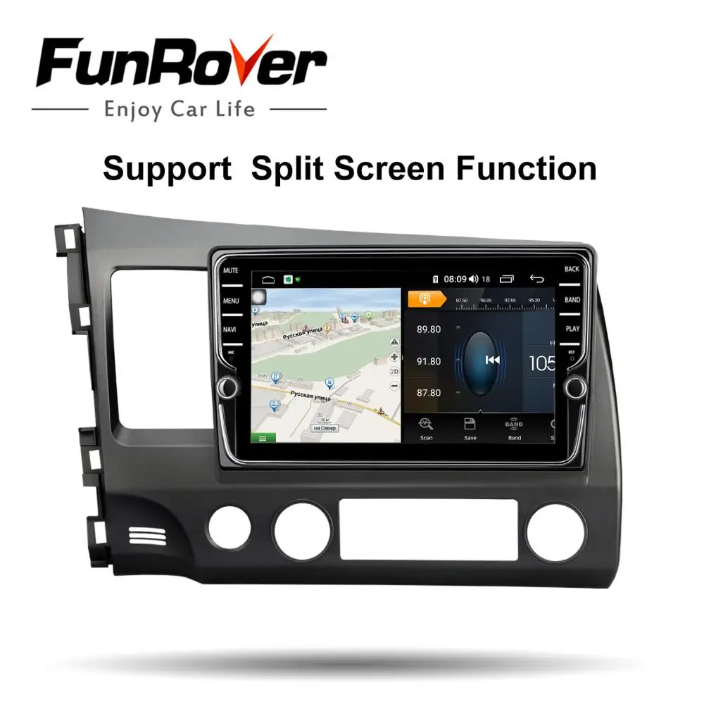 Funrover Android 9.0 Car DVD GPS Multimedia Player For Honda Civic 2006-2011 car dvd Navigation radio Video Audio dsp | Автомобили и
