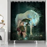 fantasy unicorn shower curtain elf girl and unicorn horse in fairy forest %ef%bc%8c flowers decorfowaterproof fabric shower curtain